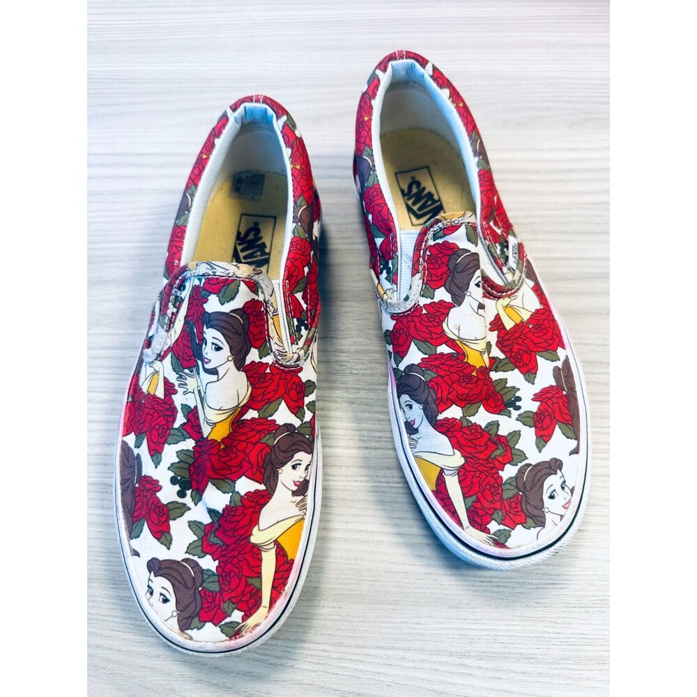 Vans X Disney Rare & Classic Beauty and the Beast Belle Roses Slip on Shoes 8
